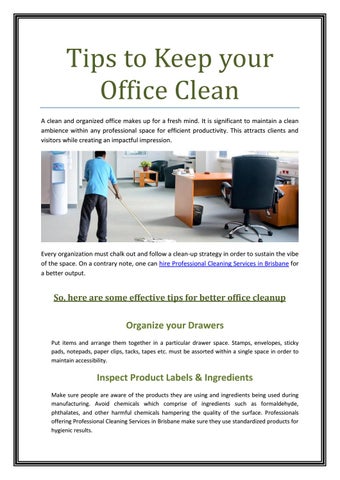 Efficient Techniques for Cleaning a Large Office